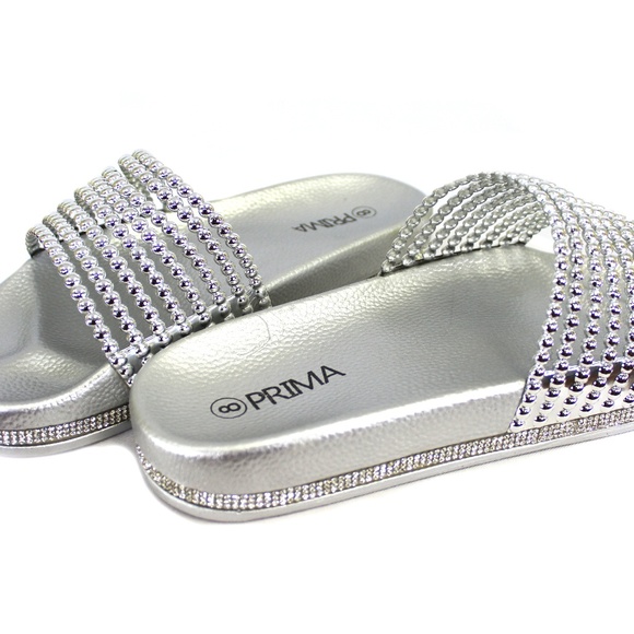 Silver Strapped Slides - Picture 1 of 1